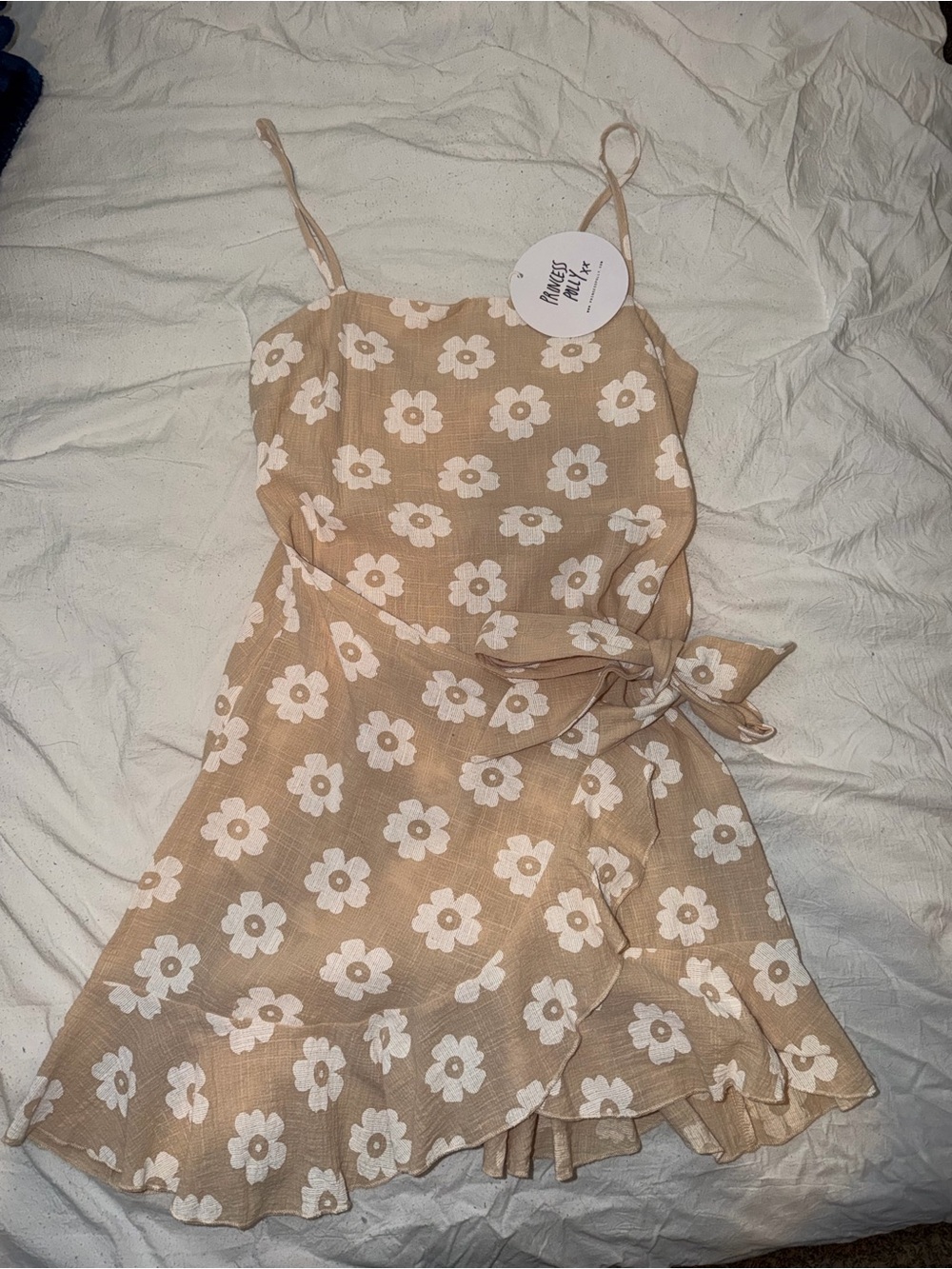Princess Polly Beige Floral Mini Dress with White Flowers